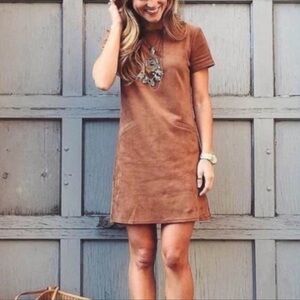 WAYF faux suede shift dress brown